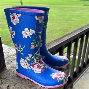 Joules Floral Blue Rain Boots